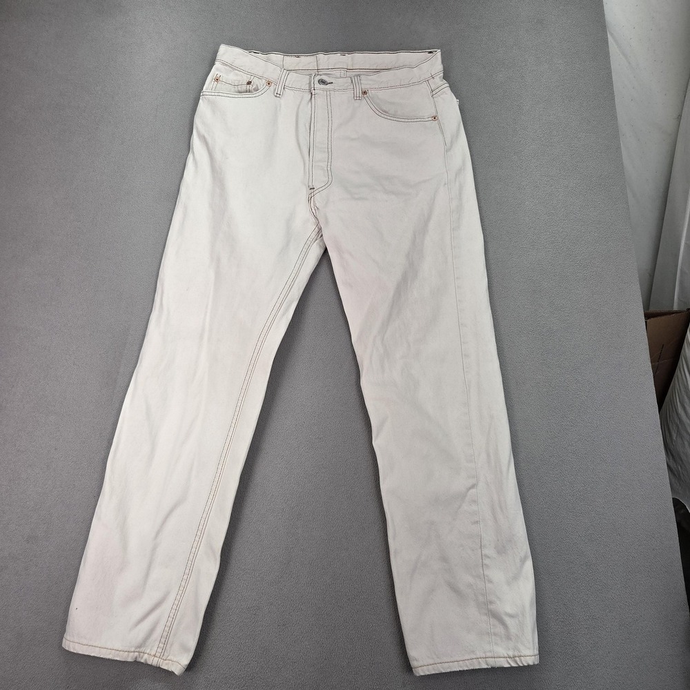 Levis Jeans Mens White Straight Stained Distressed Denim Throughout Fits 32x30